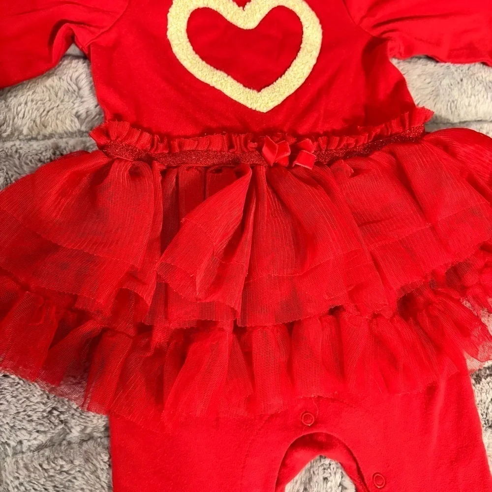 6-9 Months Cat & Jack Red Tutu Long Sleeve Bodysuit With Heart Detail